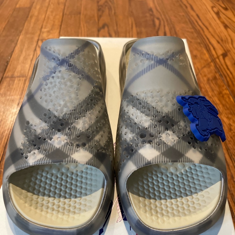Burberry Gray and Blue Men's Slide Sandals - Picture 1 of 5